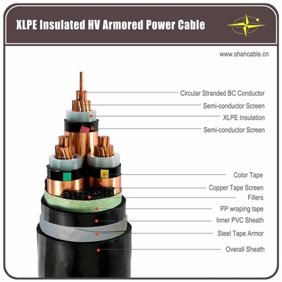 China YJV22-6/10KV-3 120 XLPE Armoured Cable With Circular Stranded Copper Conductor supplier