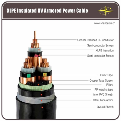 YJV22-6/10KV-3 120 XLPE Armoured Cable With Circular Stranded Copper Conductor supplier