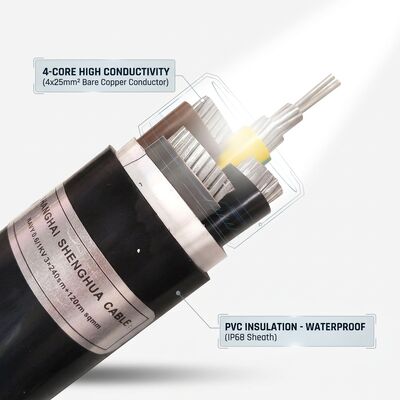 IP68 Waterproof PVC Insulated Power Cable 0.6/1kV 4x25mm2 Underground Direct Burial supplier